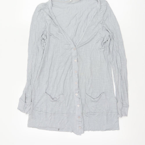 New Look Women Grey UK 14 V-Neck Button-Up Tunic Top Long Sleeve