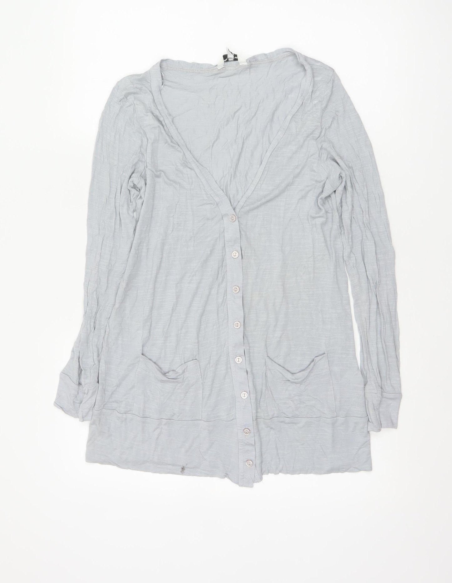 New Look Women Grey UK 14 V-Neck Button-Up Tunic Top Long Sleeve