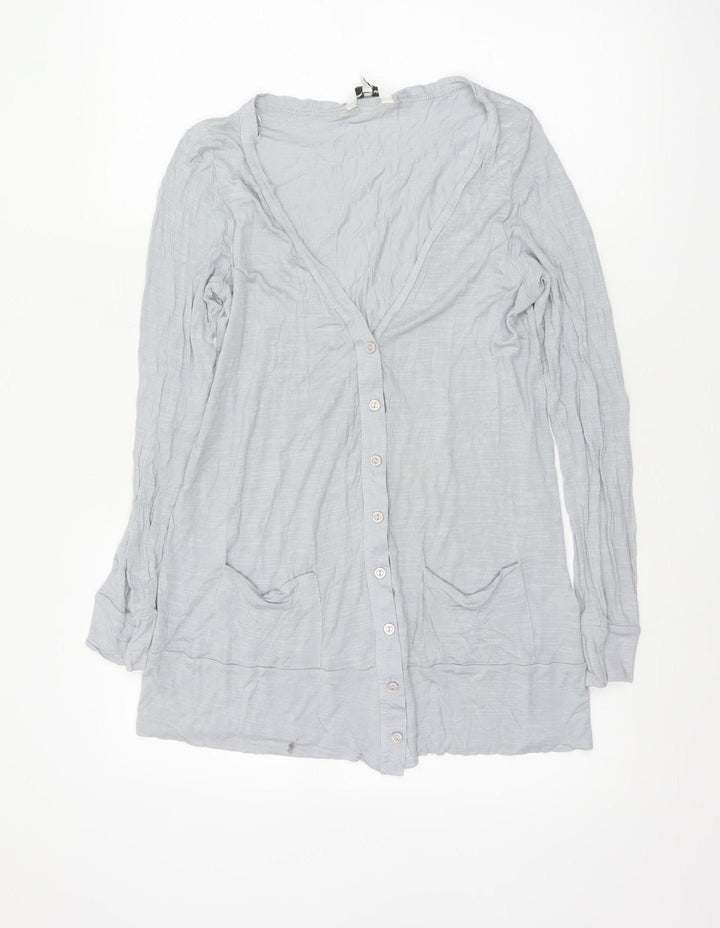 New Look Women Grey UK 14 V-Neck Button-Up Tunic Top Long Sleeve