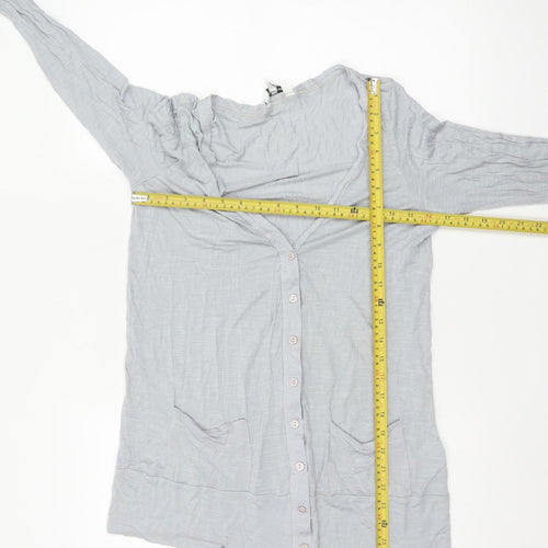 New Look Women Grey UK 14 V-Neck Button-Up Tunic Top Long Sleeve
