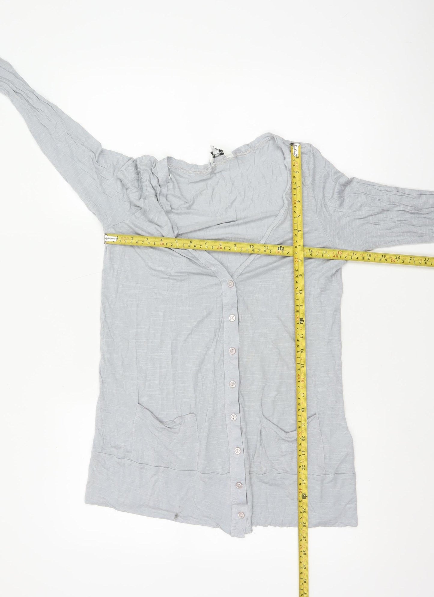 New Look Women Grey UK 14 V-Neck Button-Up Tunic Top Long Sleeve