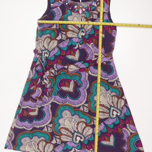 Windsmoor Women Purple Silk Floral Beaded A-Line Dress UK 16