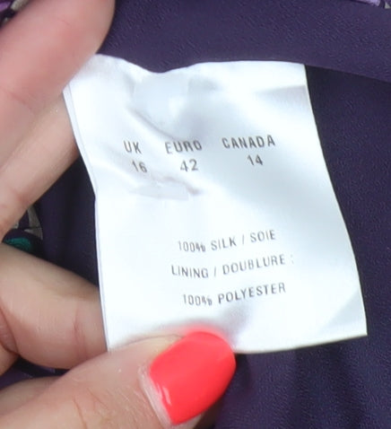 Windsmoor Women Purple Silk Floral Beaded A-Line Dress UK 16
