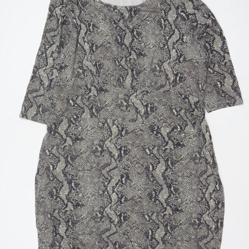 Cotton Traders Women Grey Animal Print Shift Dress Size 24 Stretch