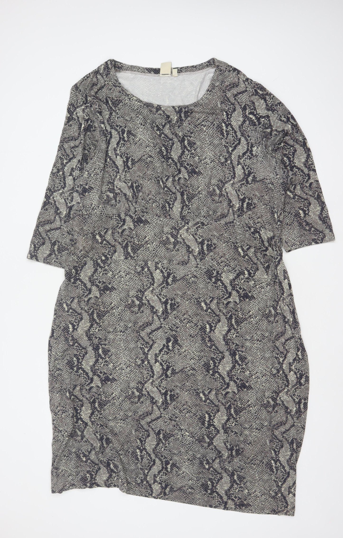 Cotton Traders Women Grey Animal Print Shift Dress Size 24 Stretch