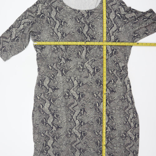 Cotton Traders Women Grey Animal Print Shift Dress Size 24 Stretch