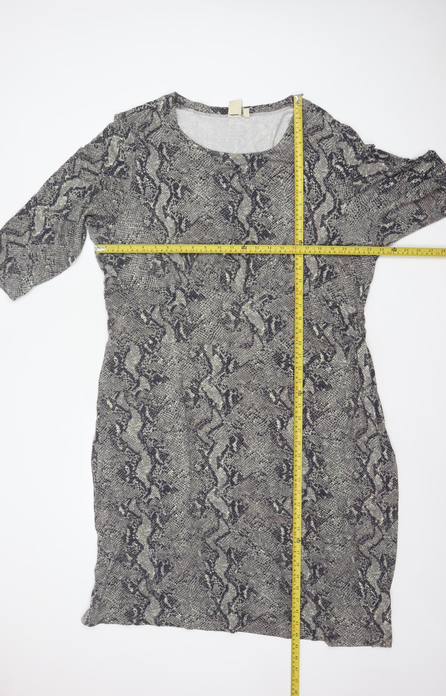 Cotton Traders Women Grey Animal Print Shift Dress Size 24 Stretch
