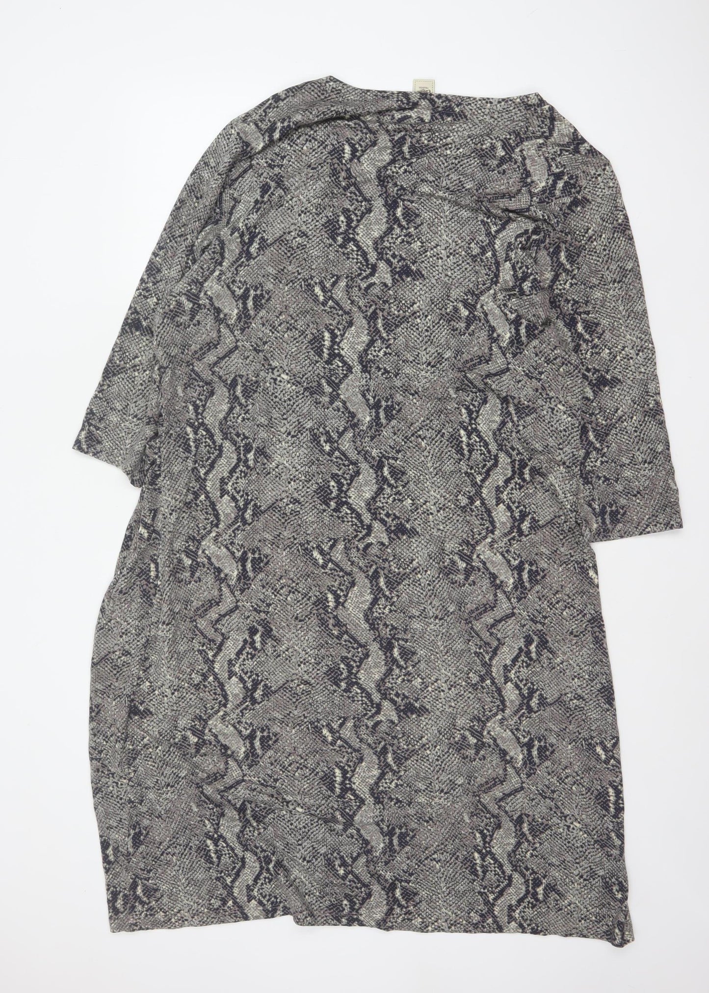 Cotton Traders Women Grey Animal Print Shift Dress Size 24 Stretch