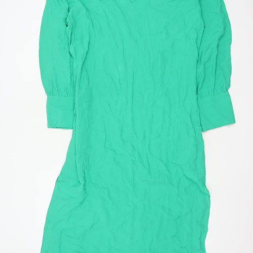 Hush Women Green UK 12 Long Shift Dress V-Neck Balloon Sleeve Viscose