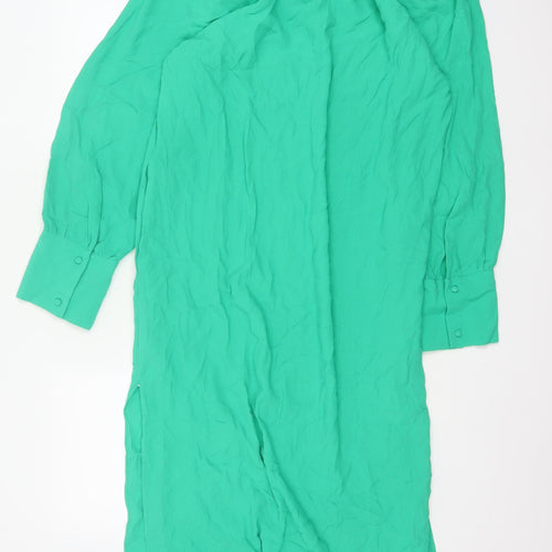 Hush Women Green UK 12 Long Shift Dress V-Neck Balloon Sleeve Viscose