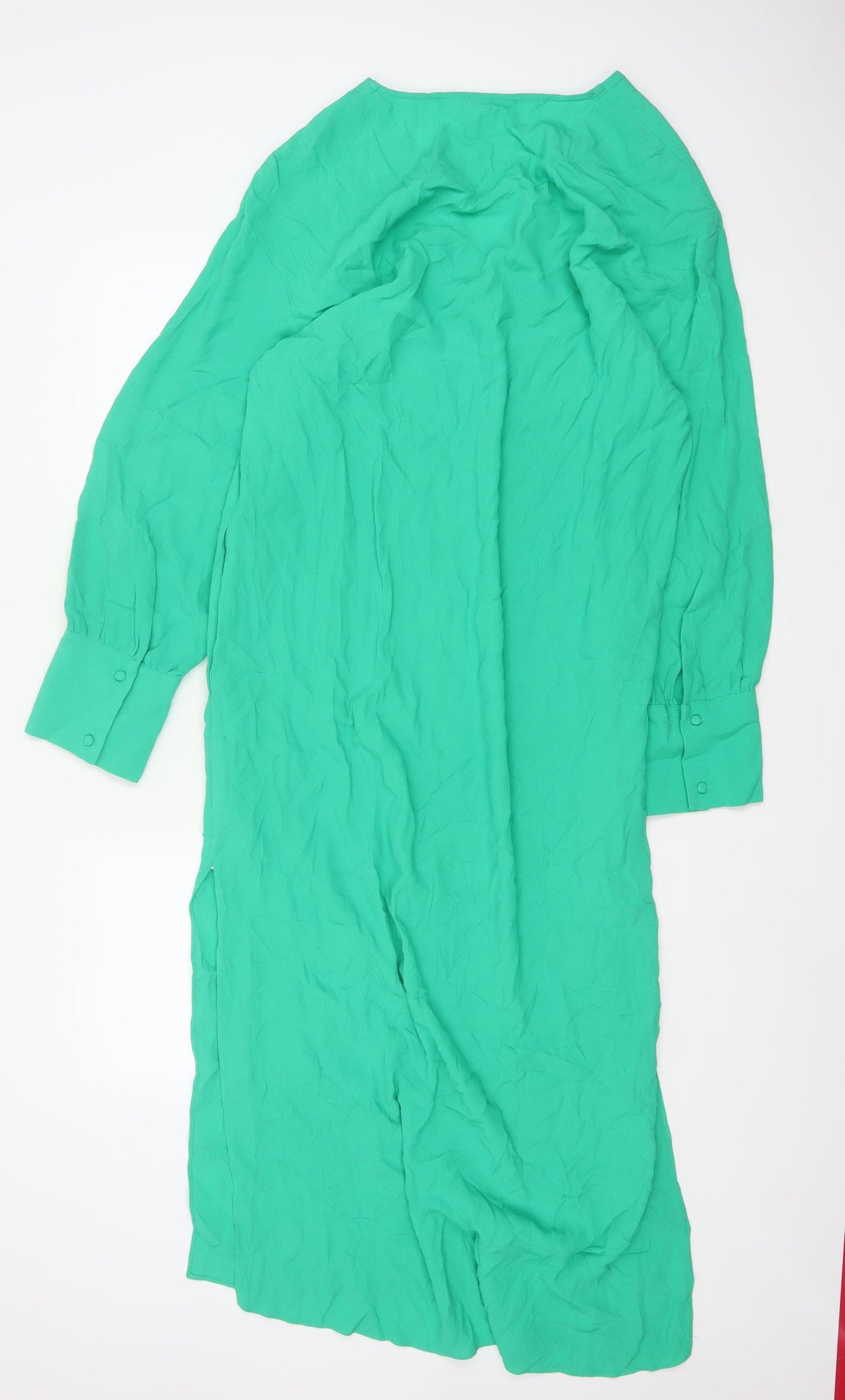 Hush Women Green UK 12 Long Shift Dress V-Neck Balloon Sleeve Viscose
