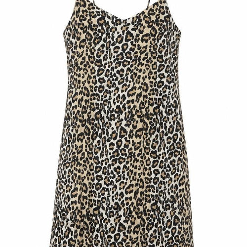 Brave Soul Women Beige Leopard Print Slip Dress L Strappy Knee Length