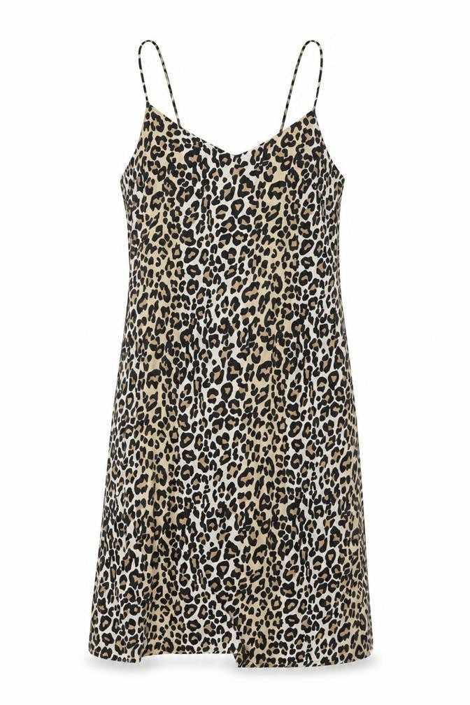 Brave Soul Women Beige Leopard Print Slip Dress L Strappy Knee Length