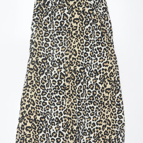 Brave Soul Women Beige Leopard Print Slip Dress L Strappy Knee Length