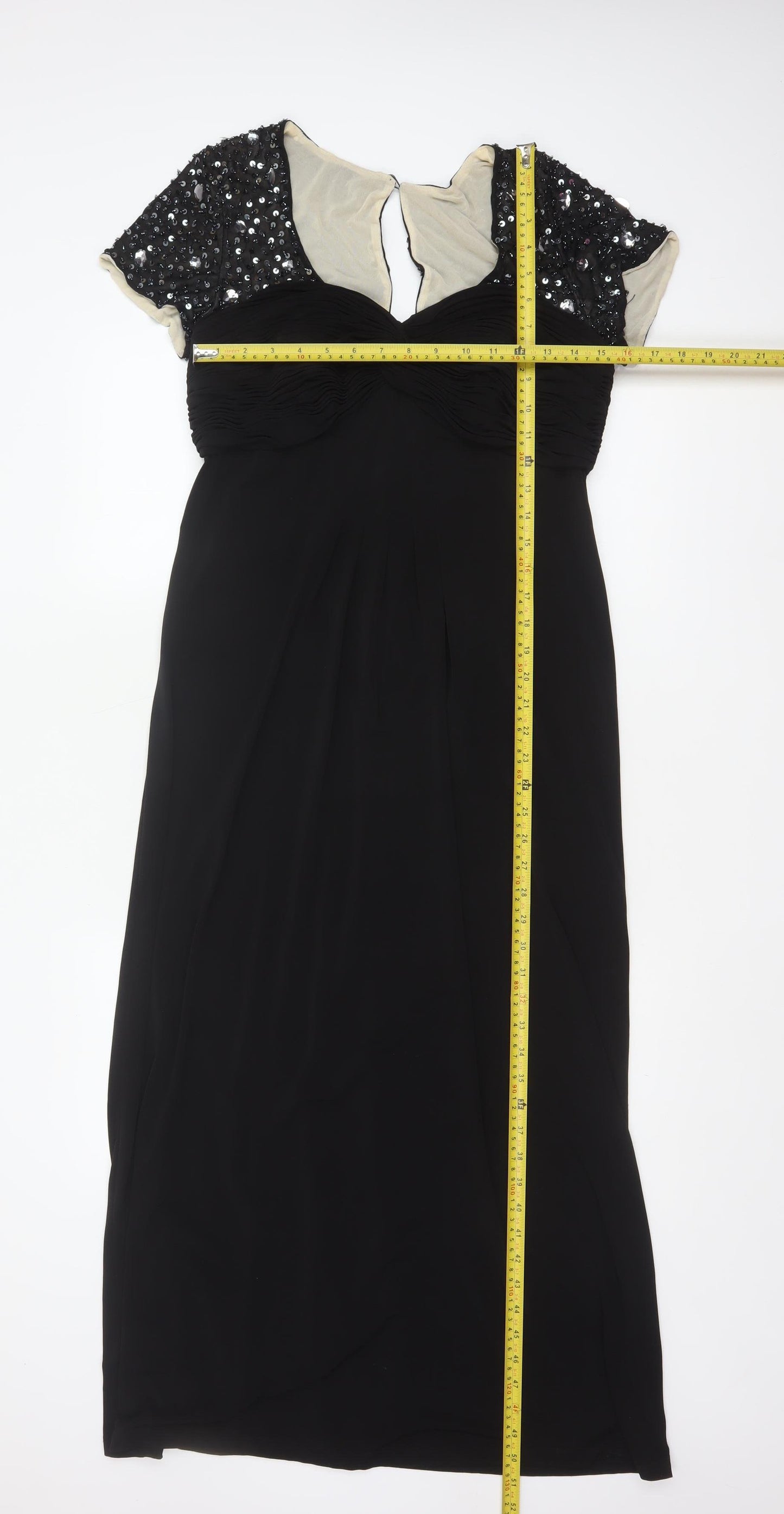 Berkertex Women Black UK 12 Maxi Evening Dress Sequin Cap Sleeve