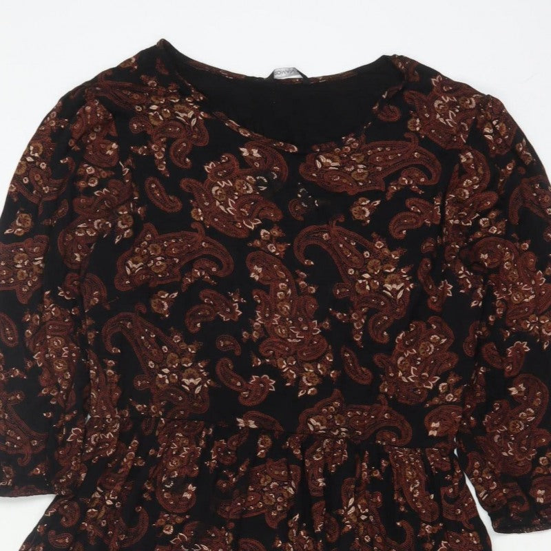 Roman Women’s Black Paisley Fit & Flare Dress Size 16 Long Sleeve
