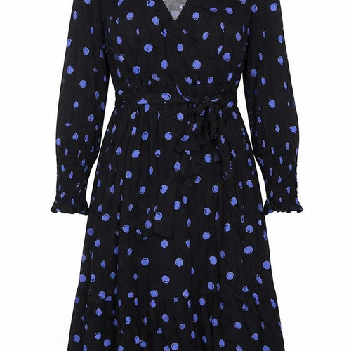 Nobody's Child Women Black Blue Polka Dot Wrap Midi Dress UK 12
