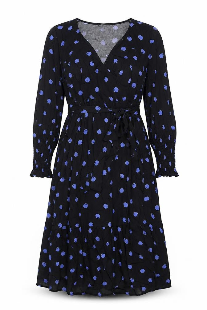 Nobody's Child Women Black Blue Polka Dot Wrap Midi Dress UK 12