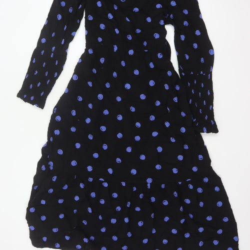 Nobody's Child Women Black Blue Polka Dot Wrap Midi Dress UK 12
