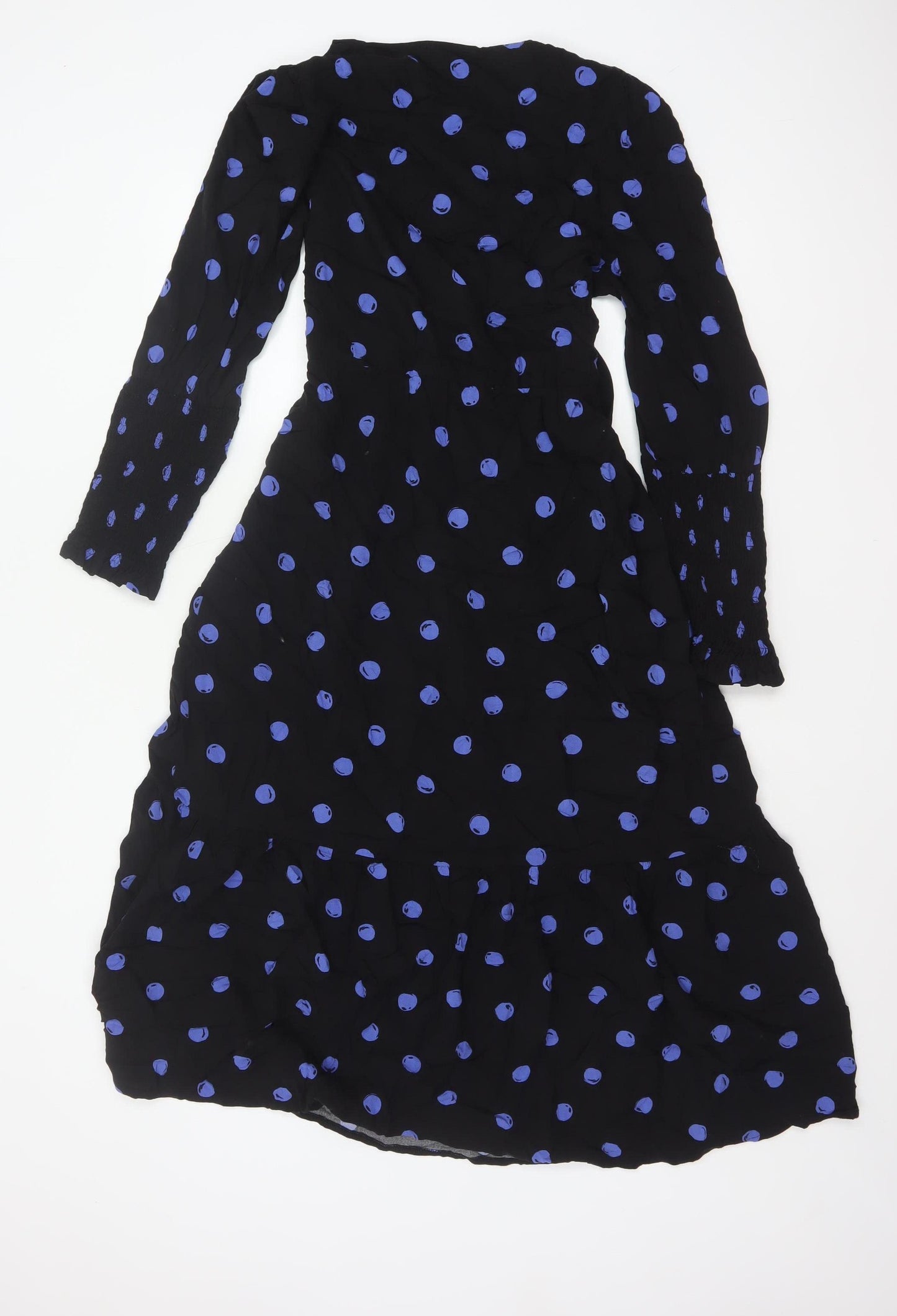 Nobody's Child Women Black Blue Polka Dot Wrap Midi Dress UK 12