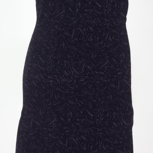 Planet Women Black Purple Print Size 14 Long Sleeveless Sheath Dress