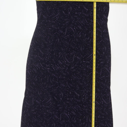 Planet Women Black Purple Print Size 14 Long Sleeveless Sheath Dress