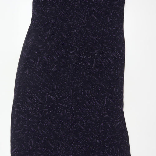 Planet Women Black Purple Print Size 14 Long Sleeveless Sheath Dress