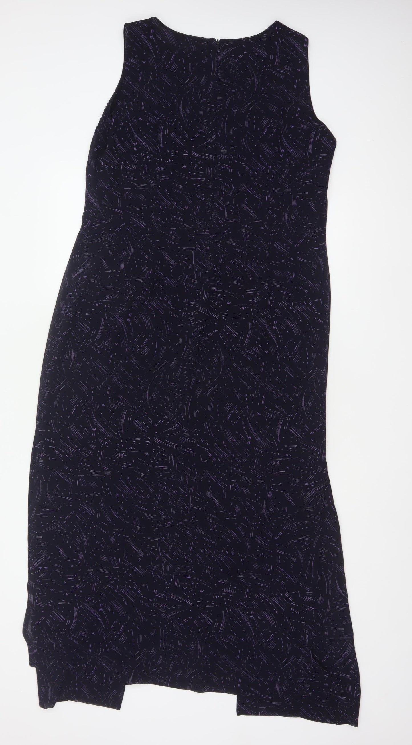 Planet Women Black Purple Print Size 14 Long Sleeveless Sheath Dress