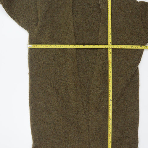 Zara Women Khaki XS-S Long Open Knit Cardigan Wool Blend