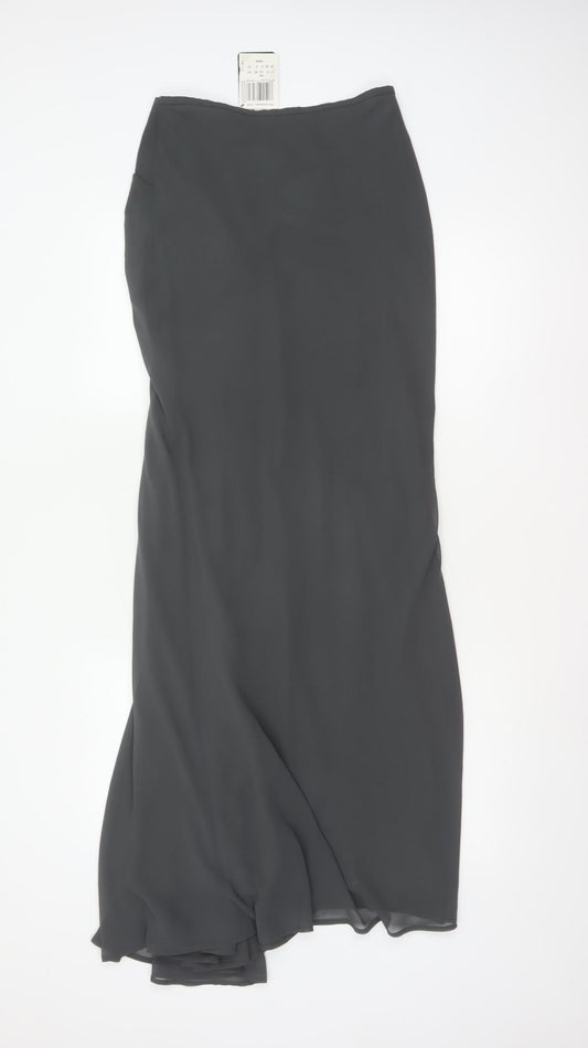 Mango Night Women Black UK 10 Long Wrap Flare Formal Skirt