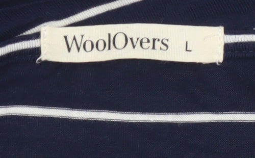 WoolOvers Women Blue L Striped Wrap Knee Length Long Sleeve Dress