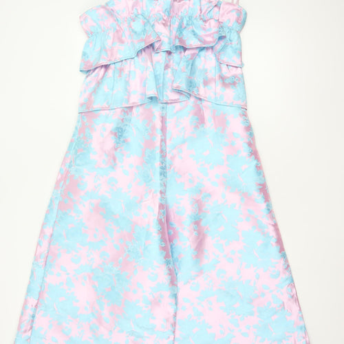 ASOS Women Multicoloured Floral Satin Ruffle Wide-Leg Jumpsuit UK 10