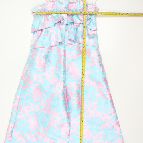 ASOS Women Multicoloured Floral Satin Ruffle Wide-Leg Jumpsuit UK 10