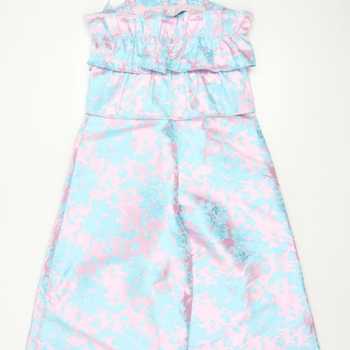 ASOS Women Multicoloured Floral Satin Ruffle Wide-Leg Jumpsuit UK 10
