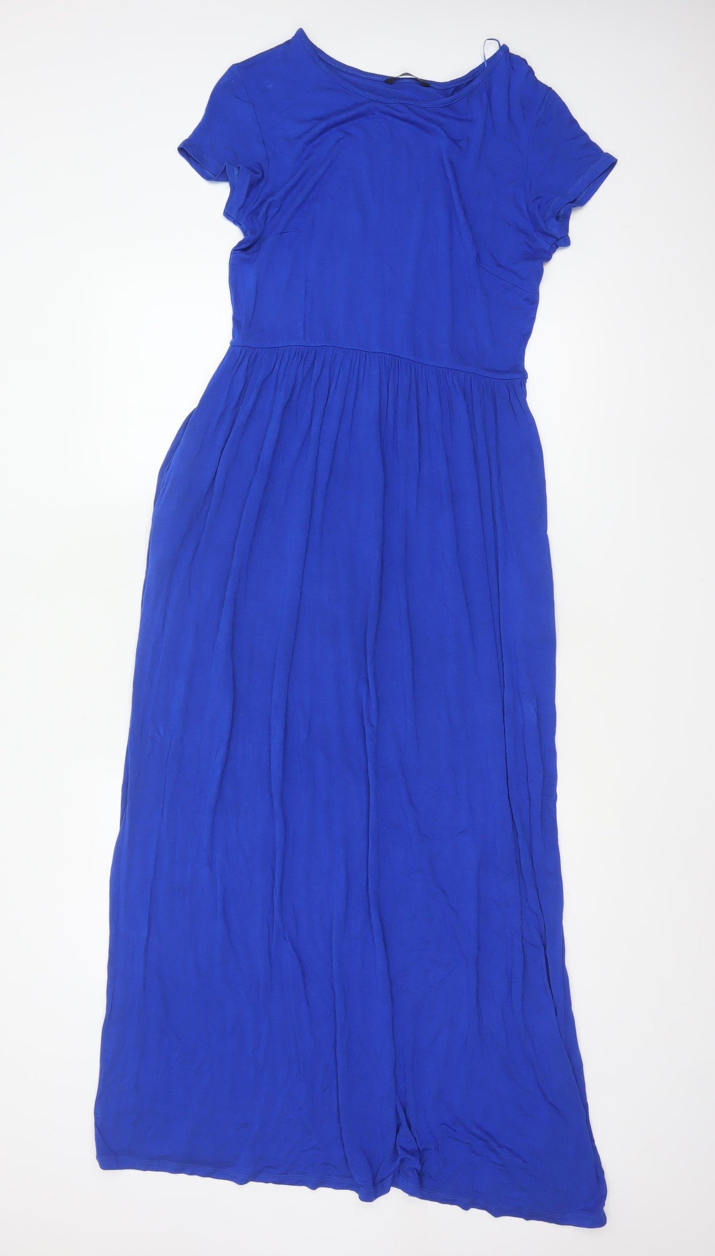 Roman Women Blue UK 12 Maxi Fit & Flare Jersey Dress Short Sleeve