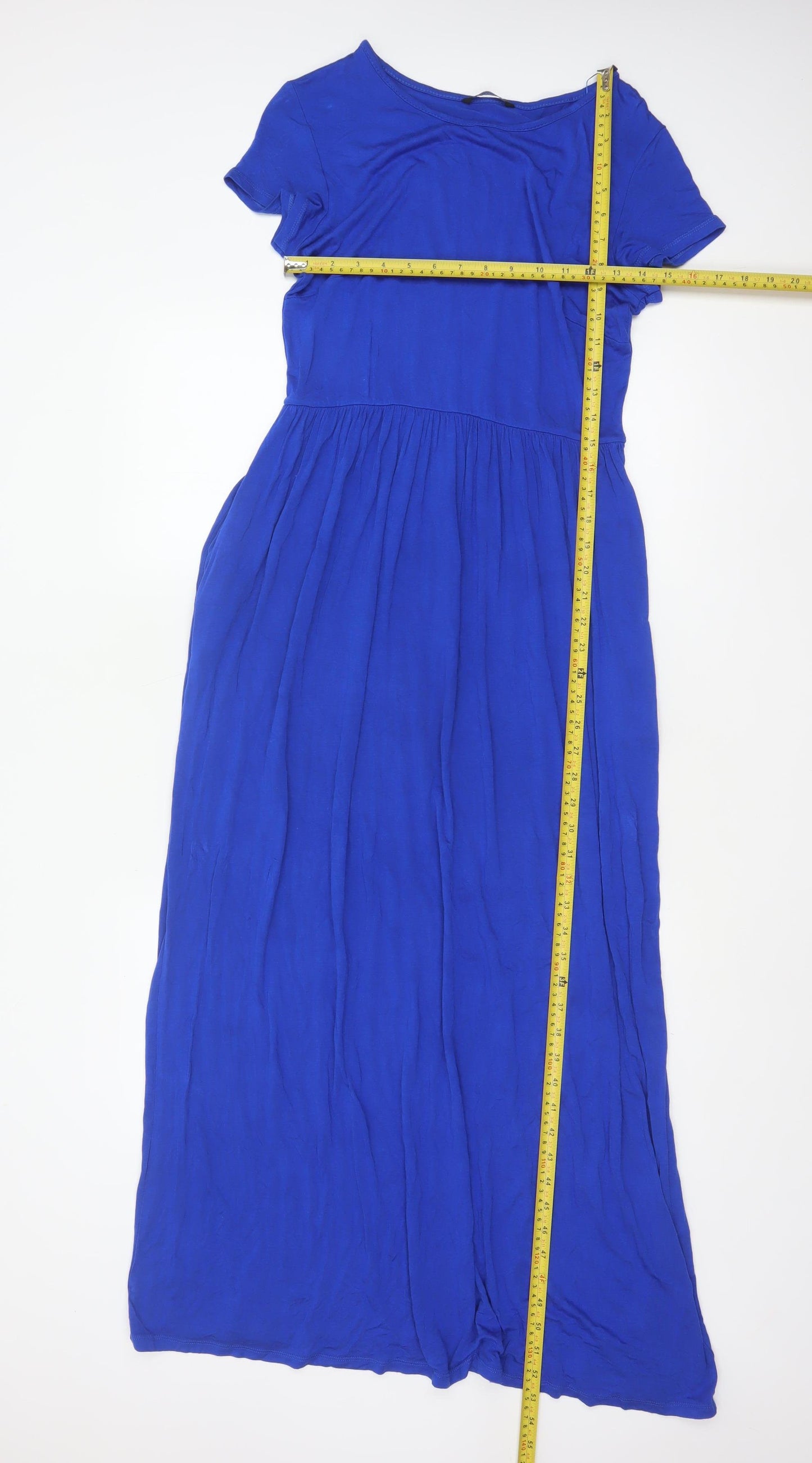 Roman Women Blue UK 12 Maxi Fit & Flare Jersey Dress Short Sleeve