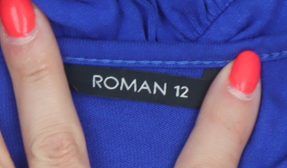 Roman Women Blue UK 12 Maxi Fit & Flare Jersey Dress Short Sleeve