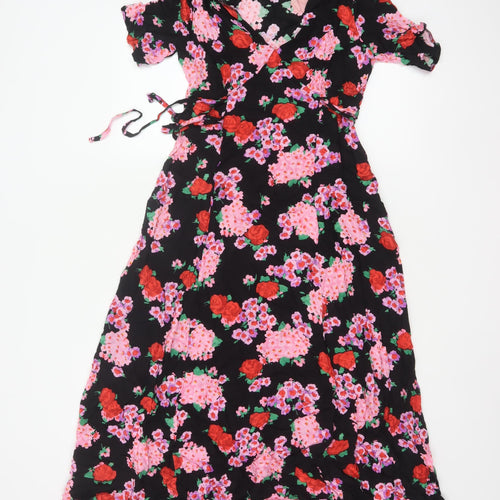 Nobody's Child Women Black Floral Wrap Maxi Dress UK 8 V-Neck