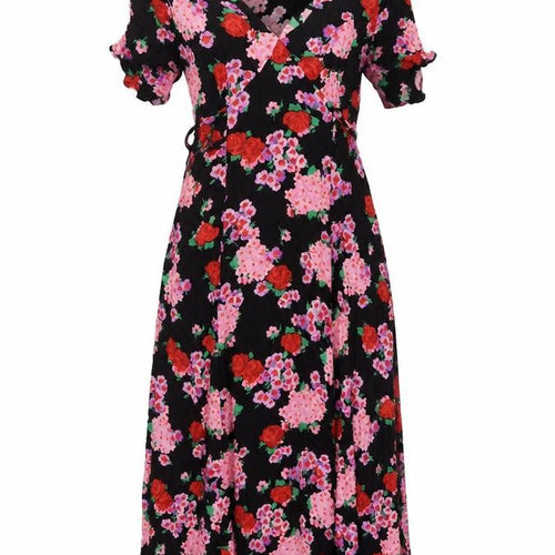 Nobody's Child Women Black Floral Wrap Maxi Dress UK 8 V-Neck