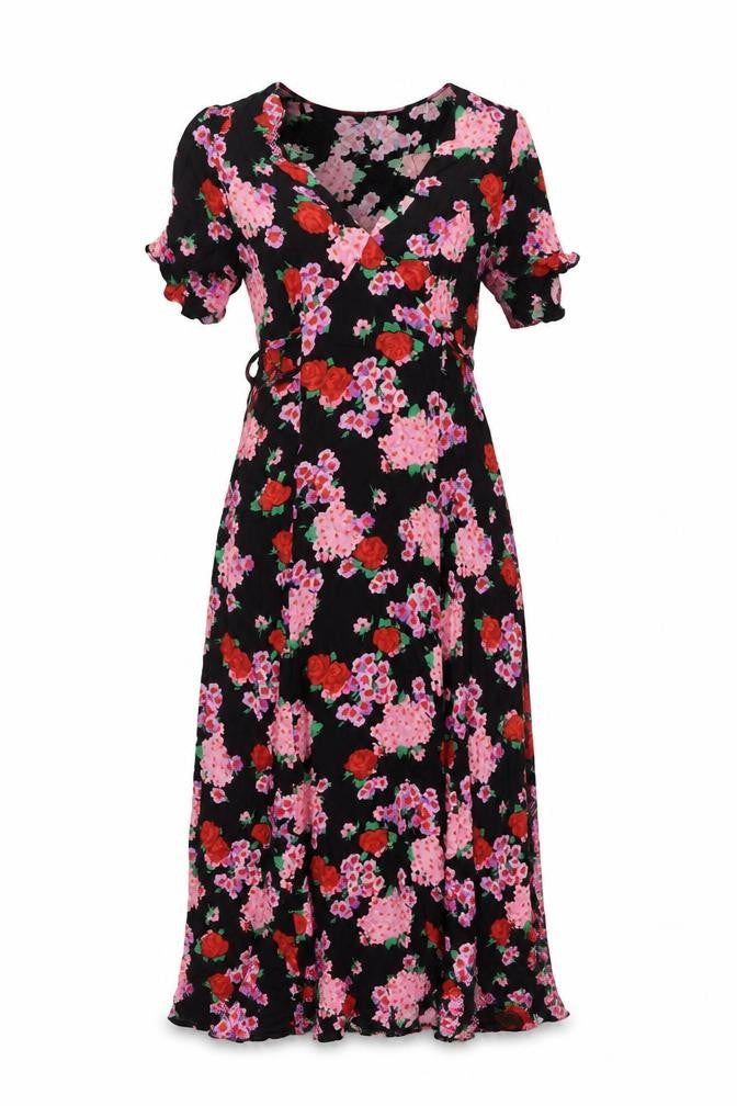 Nobody's Child Women Black Floral Wrap Maxi Dress UK 8 V-Neck