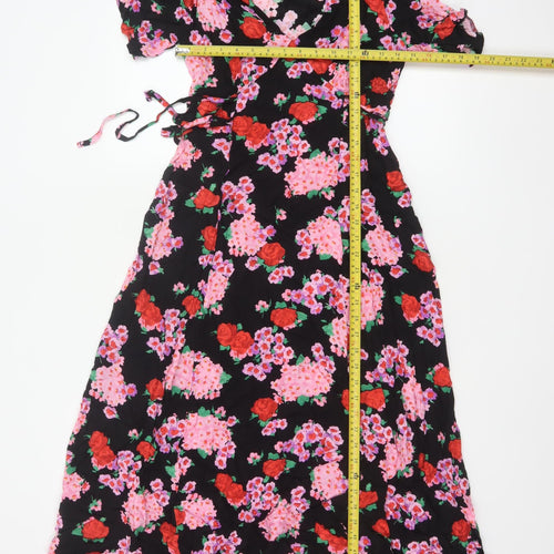 Nobody's Child Women Black Floral Wrap Maxi Dress UK 8 V-Neck