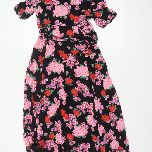 Nobody's Child Women Black Floral Wrap Maxi Dress UK 8 V-Neck