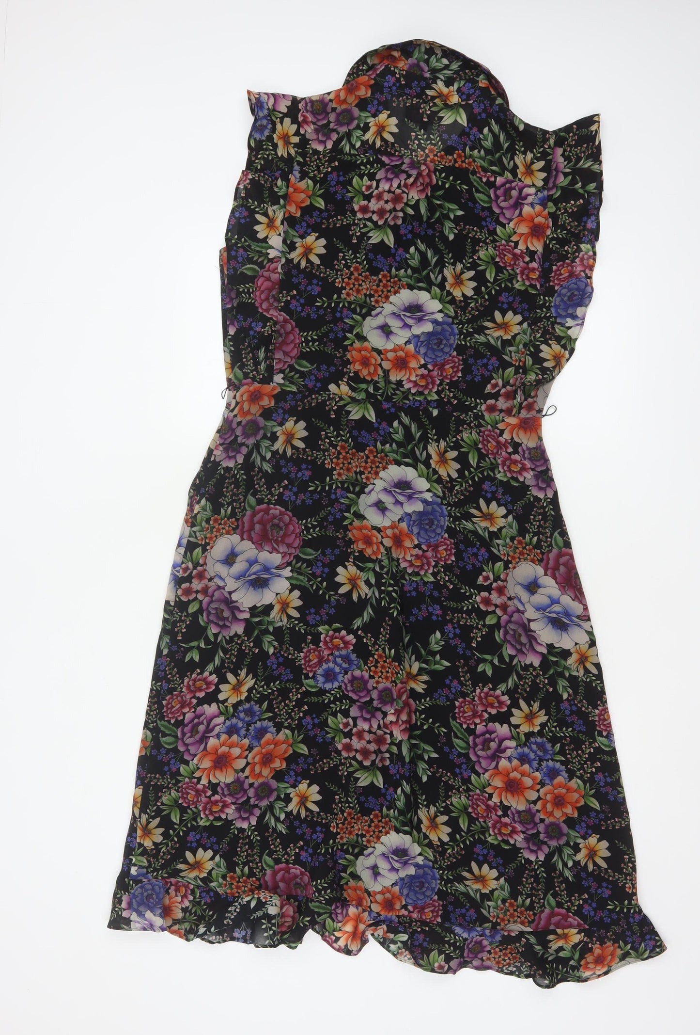 Phase Eight Women Black Floral Size 10 Midi Shirt Dress