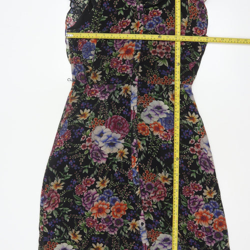 Phase Eight Women Black Floral Size 10 Midi Shirt Dress