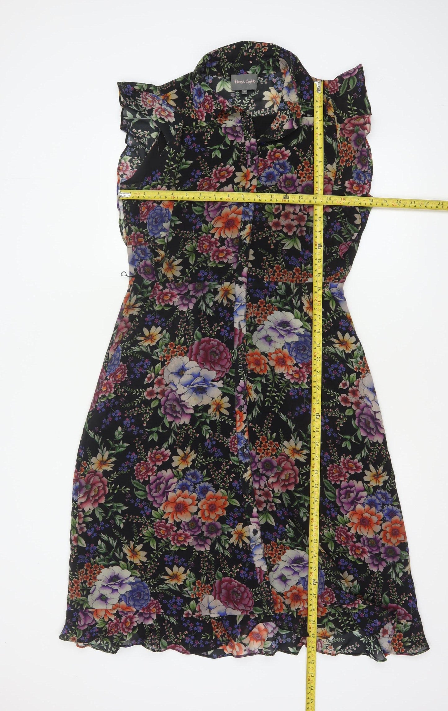 Phase Eight Women Black Floral Size 10 Midi Shirt Dress