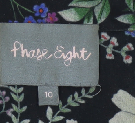 Phase Eight Women Black Floral Size 10 Midi Shirt Dress