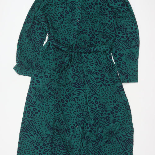 Yours London Women Green Animal Print Belted Midi Shirt Dress UK 18