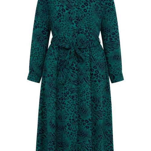 Yours London Women Green Animal Print Belted Midi Shirt Dress UK 18