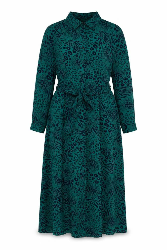 Yours London Women Green Animal Print Belted Midi Shirt Dress UK 18