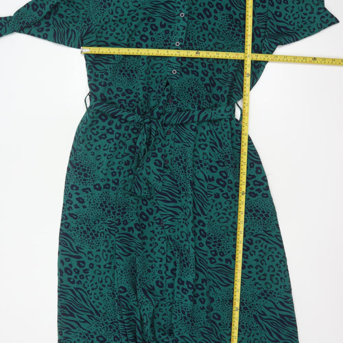 Yours London Women Green Animal Print Belted Midi Shirt Dress UK 18